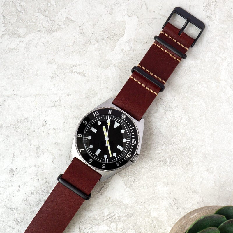 Benchmark Basics Leather Watch Band - Crazy Horse Oiled Leather One-Piece Watch Straps for Men & Women - Choice of Color & Width - 18mm, 20mm, 22mm or 24mm (18mm, Oxblood PVD) - Image 3